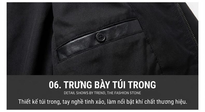 Áo Khoác Da Nam Da Cừu Cổ Bẻ Khóa Kéo Dáng Ôm Màu Đen chi tiết 12