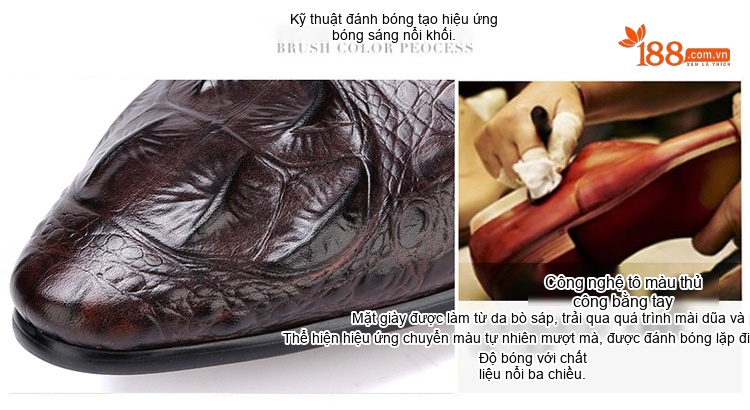 Giày Lười Nam Da Bò Vân Cá Sấu Chiều Cao Đế Khoảng 3cm Màu Đen, Nâu chi tiết 3