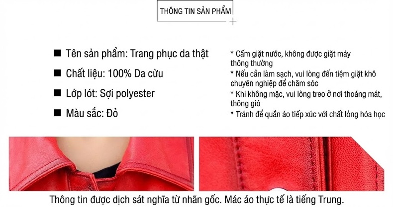 Áo khoác da cừu thật nữ dáng ngắn cổ bẻ phong cách biker chi tiết 1