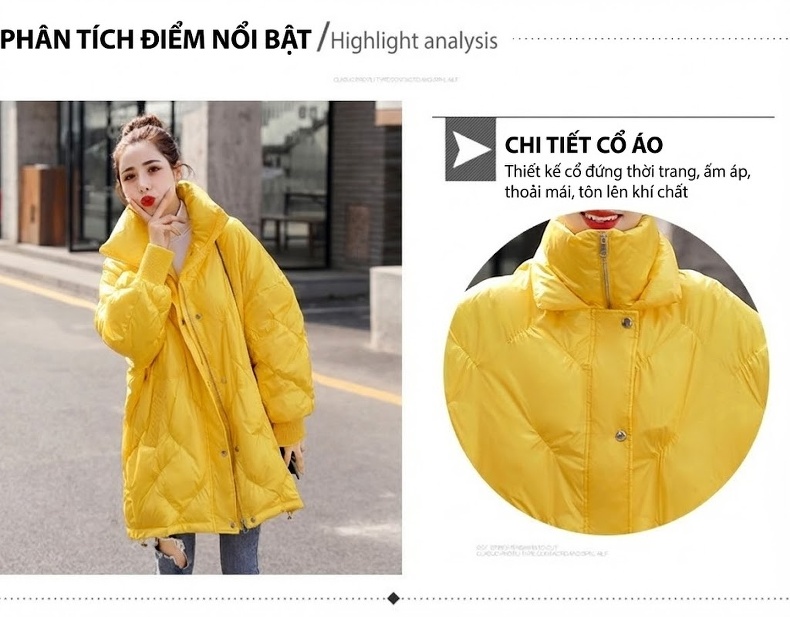 Áo Khoác Gia Đình Mẹ Và Bé Gái Trám Bông Gòn Kiểu Hàn Quốc Màu Vàng, Xanh Navy chi tiết 3