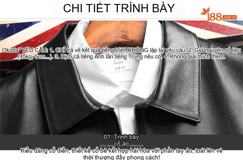 Áo Khoác Da Nam Da Cừu Cổ Bẻ Khóa Kéo Dáng Ôm Màu Đen chi tiết 7