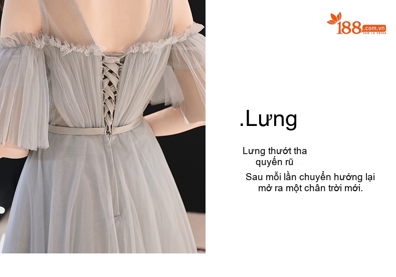 Váy Dạ Hội Dáng Dài Thanh Lịch Hở Vai Màu Xám, Hồng chi tiết 18