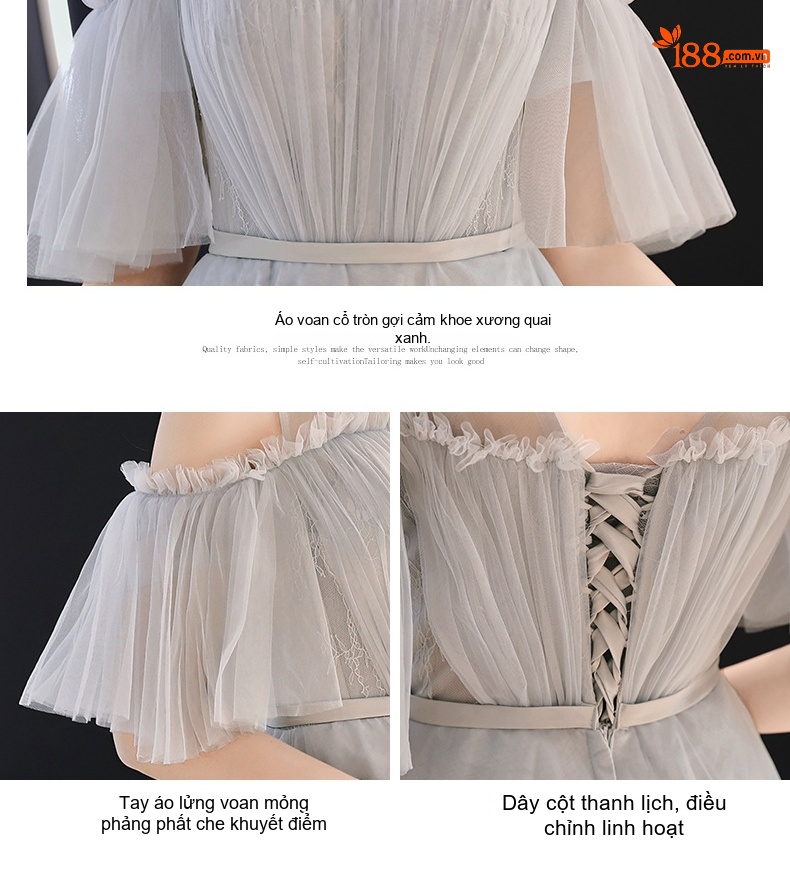 Váy Dạ Hội Dáng Dài Thanh Lịch Hở Vai Màu Xám, Hồng chi tiết 5