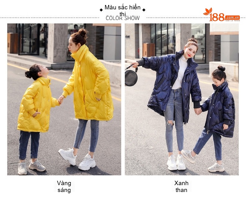 Áo Khoác Gia Đình Mẹ Và Bé Gái Trám Bông Gòn Kiểu Hàn Quốc Màu Vàng, Xanh Navy chi tiết 7