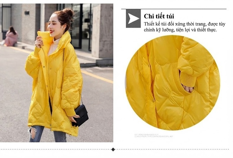 Áo Khoác Gia Đình Mẹ Và Bé Gái Trám Bông Gòn Kiểu Hàn Quốc Màu Vàng, Xanh Navy chi tiết 5