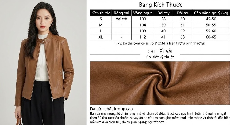 Áo Khoác Da Cừu Nữ Da Thật Dáng Ngắn Chiết Eo Màu Đen chi tiết 2
