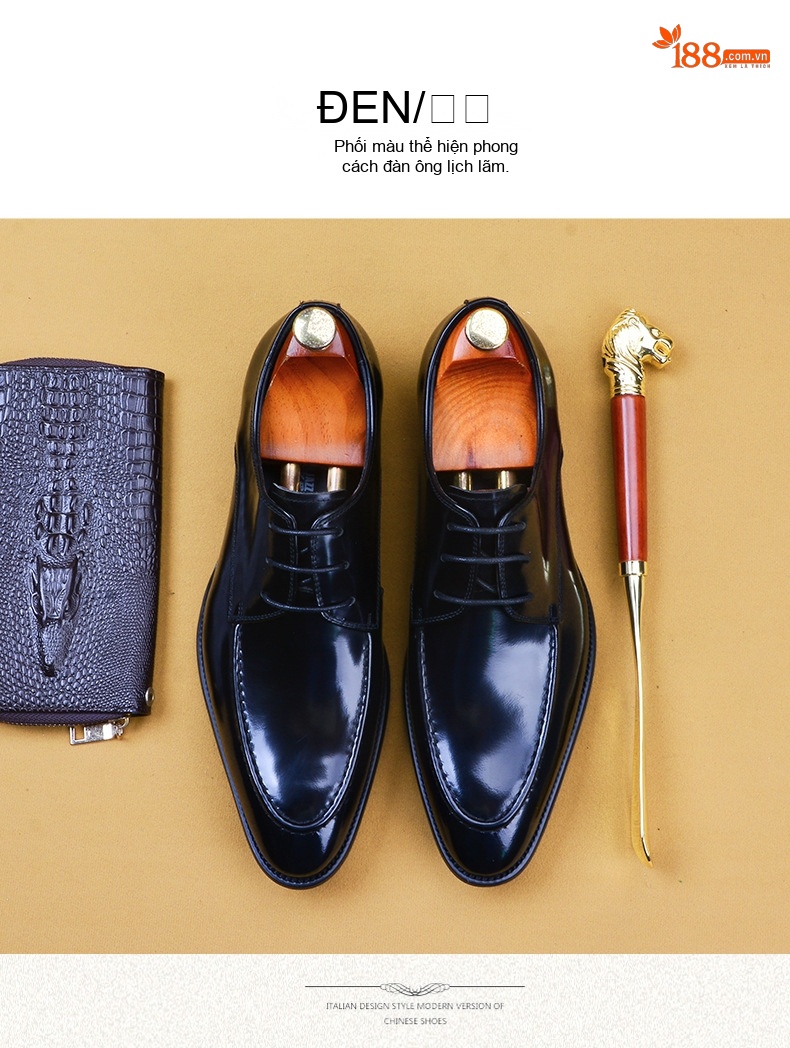 Giày Tây Buộc Dây Nam Da Thật Chiều Cao Đế Khoảng 3cm Màu Đen, Xanh Navy, Đỏ chi tiết 9
