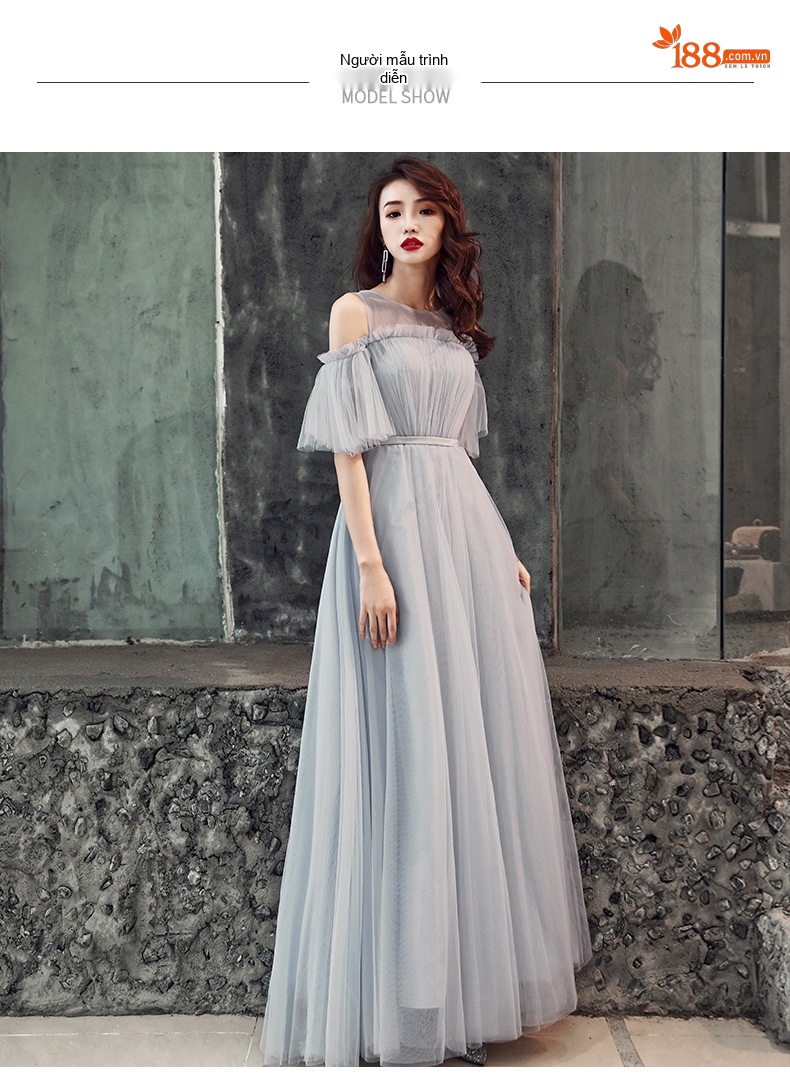 Váy Dạ Hội Dáng Dài Thanh Lịch Hở Vai Màu Xám, Hồng chi tiết 8