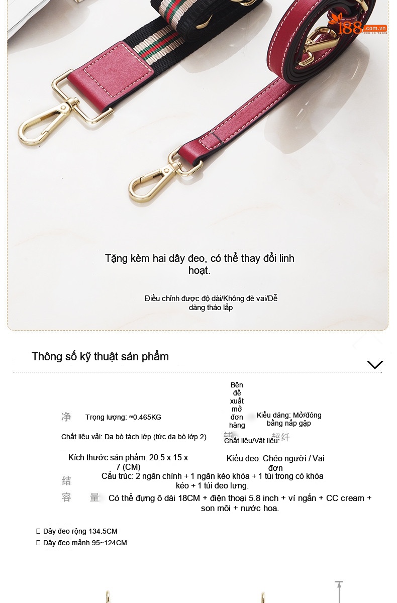 Túi Đeo Chéo Nữ Mini Da Thật Thiết Kế Tối Giản Màu Đỏ, Đen, Kem chi tiết 24
