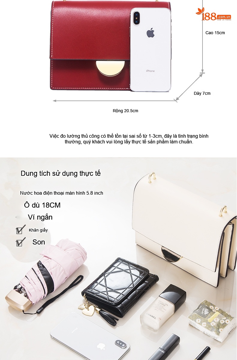 Túi Đeo Chéo Nữ Mini Da Thật Thiết Kế Tối Giản Màu Đỏ, Đen, Kem chi tiết 25