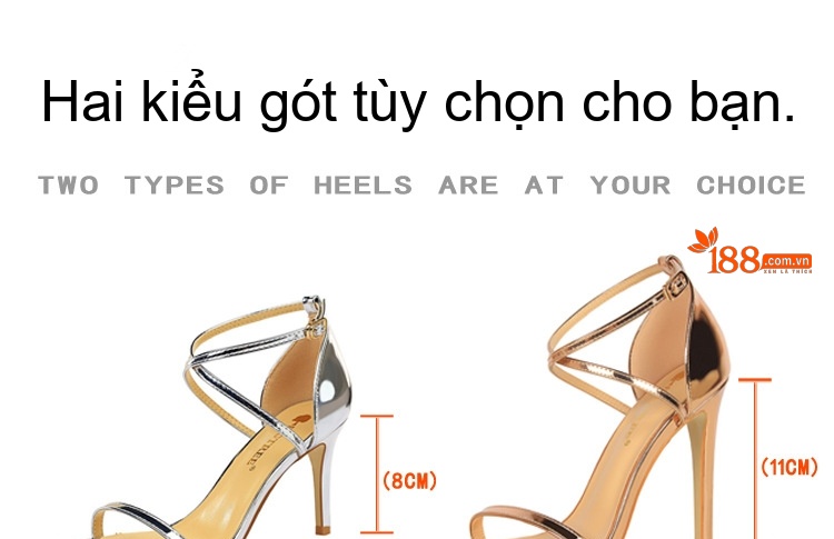 Giày Sandal Cao Gót Nữ Quai Chéo Da Bóng Gót Cao 10cm - 12cm Màu Đen, Vàng Đồng, Bạc, Xám... chi tiết 1
