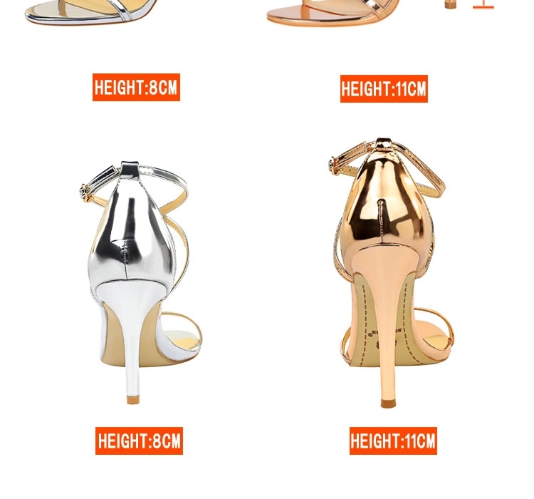 Giày Sandal Cao Gót Nữ Quai Chéo Da Bóng Gót Cao 10cm - 12cm Màu Đen, Vàng Đồng, Bạc, Xám... chi tiết 2