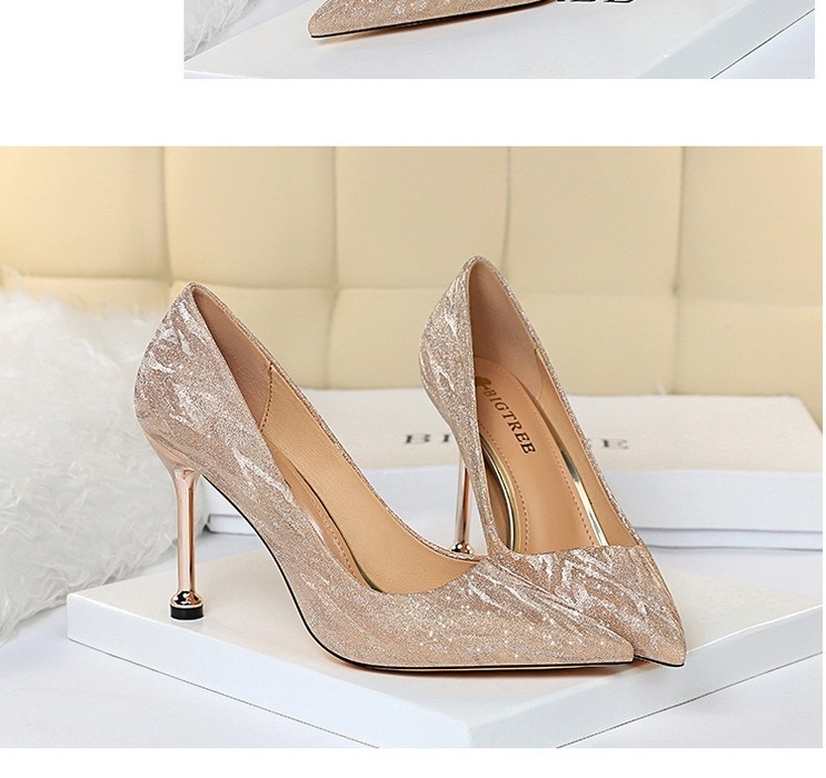 Giày Cao Gót Nữ Gót Nhọn Khoét Eo Chiều Cao Đế Khoảng 7cm Màu Bạc, Vàng Champagne chi tiết 14