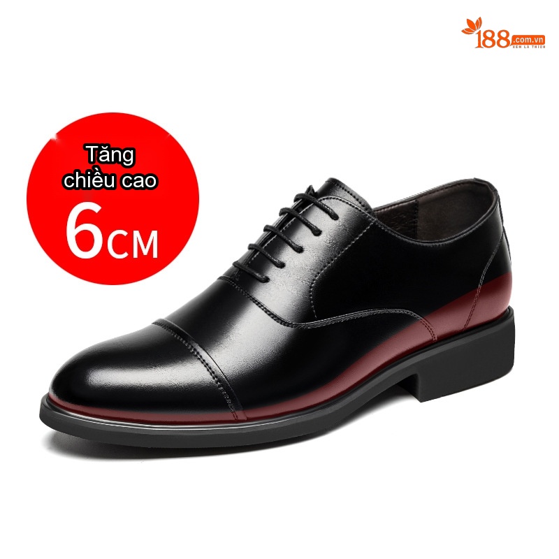 Giày Tây Buộc Dây Nam Da Bò Tăng Chiều Cao 6cm Phong Cách Anh Quốc Màu Đen, Nâu