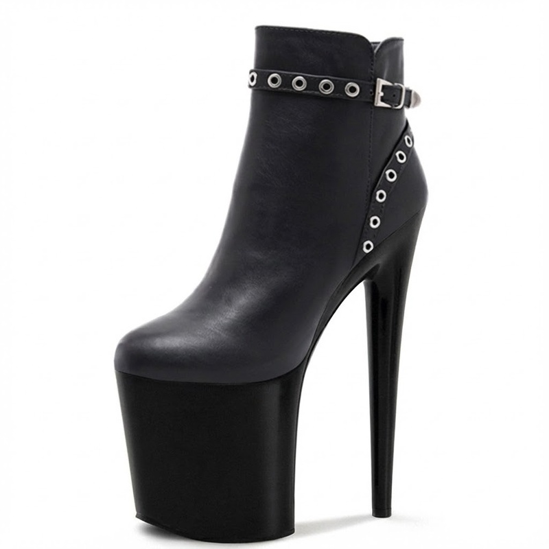 Boot Cổ Ngắn Nữ Da Bóng Chiều Cao Đế 15cm, Gót Nhọn 13cm Màu Đen