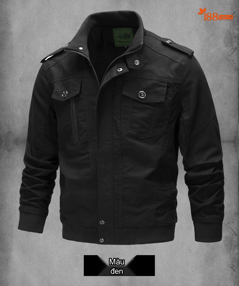 Áo Khoác Bomber Nam Cotton Size Lớn 6XL Nhiều Túi Phong Cách Âu Mỹ Màu Xanh Olive, Đen chi tiết 8