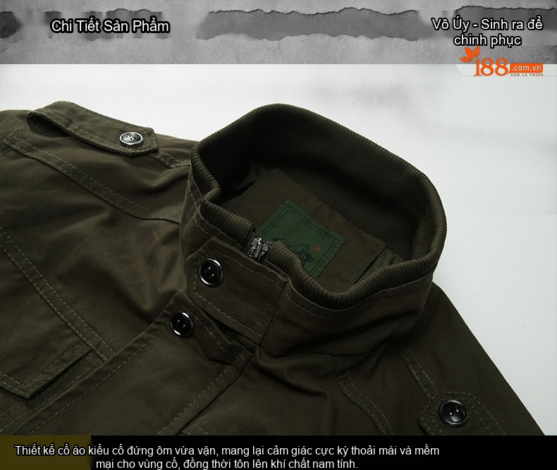 Áo Khoác Bomber Nam Cotton Size Lớn 6XL Nhiều Túi Phong Cách Âu Mỹ Màu Xanh Olive, Đen chi tiết 10