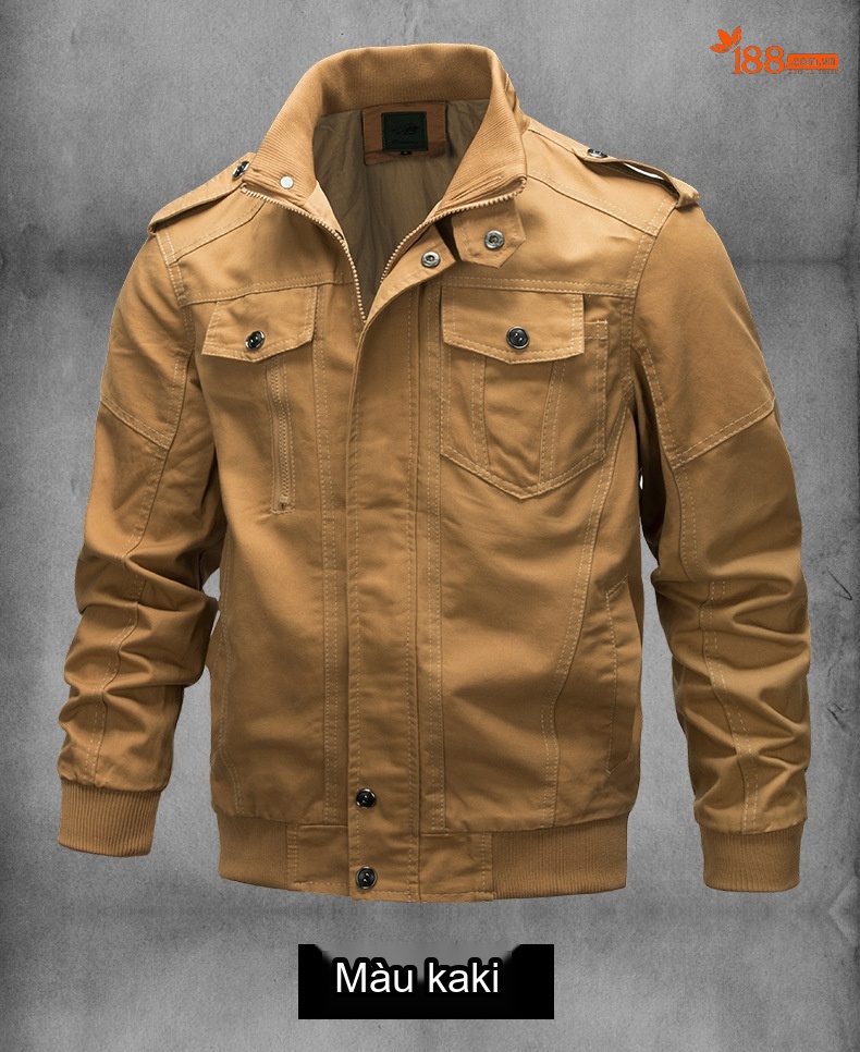Áo Khoác Bomber Nam Cotton Size Lớn 6XL Nhiều Túi Phong Cách Âu Mỹ Màu Xanh Olive, Đen chi tiết 7