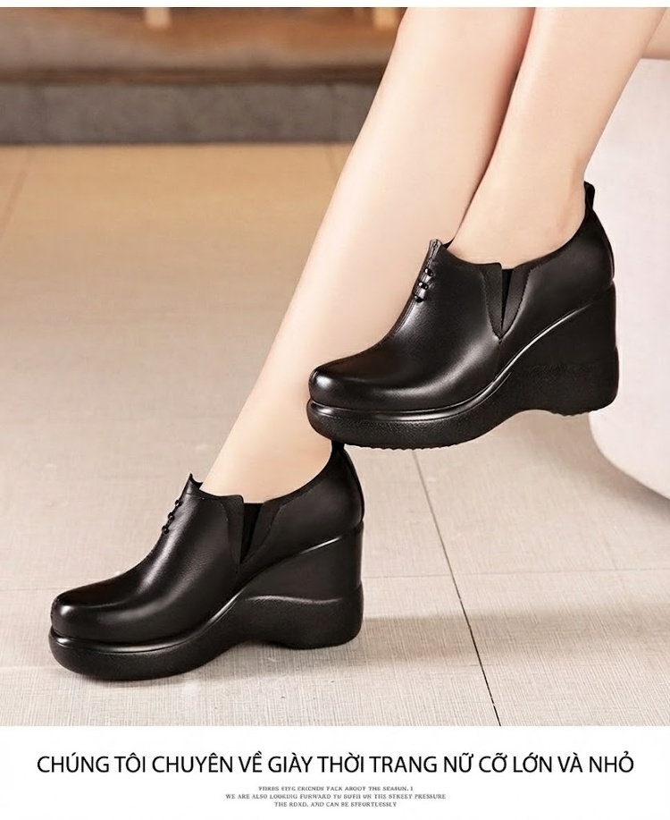 Giày Búp Bê Nữ Da Bóng Đế Xuồng Lót Lông Chiều Cao Đế Khoảng 6cm Màu Đen chi tiết 9