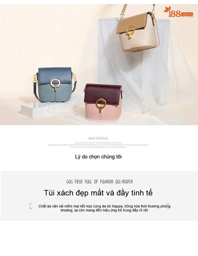 Túi Đeo Vai Nữ Da Thật Dáng Thùng Phối Màu Thanh Lịch chi tiết 3