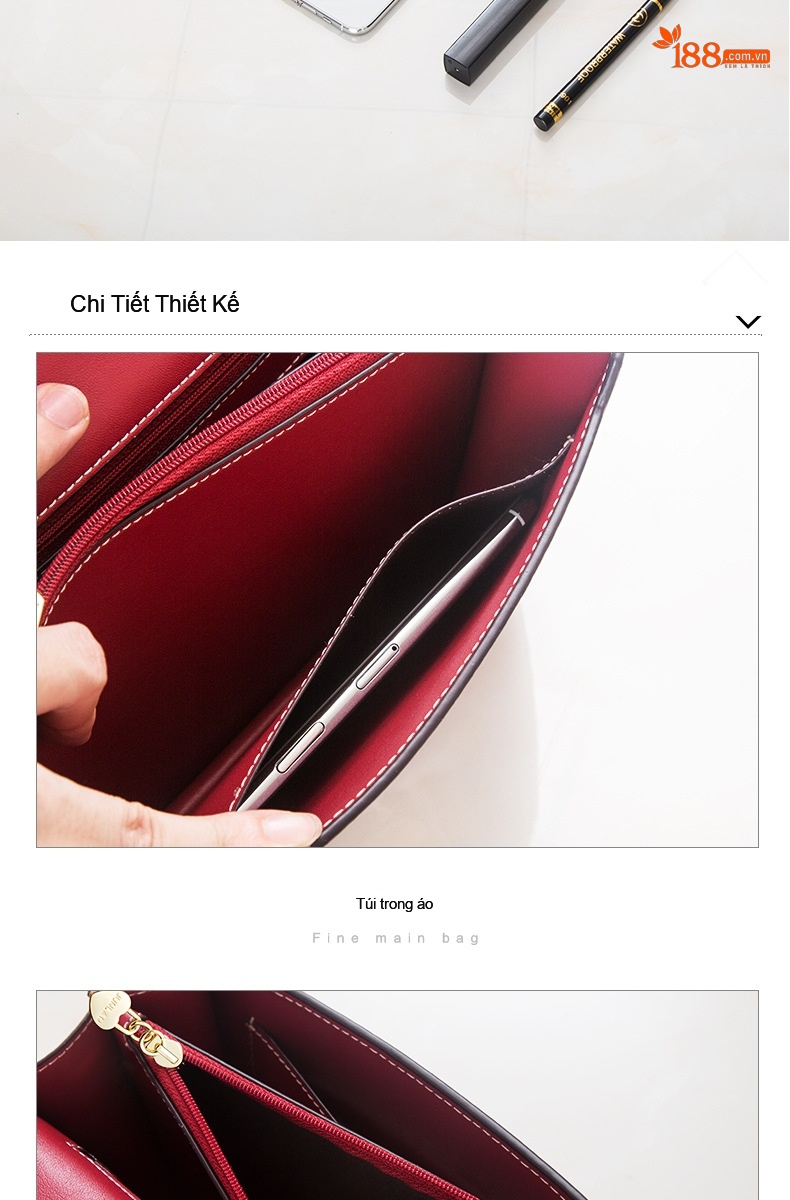 Túi Đeo Chéo Nữ Mini Da Thật Thiết Kế Tối Giản Màu Đỏ, Đen, Kem chi tiết 26