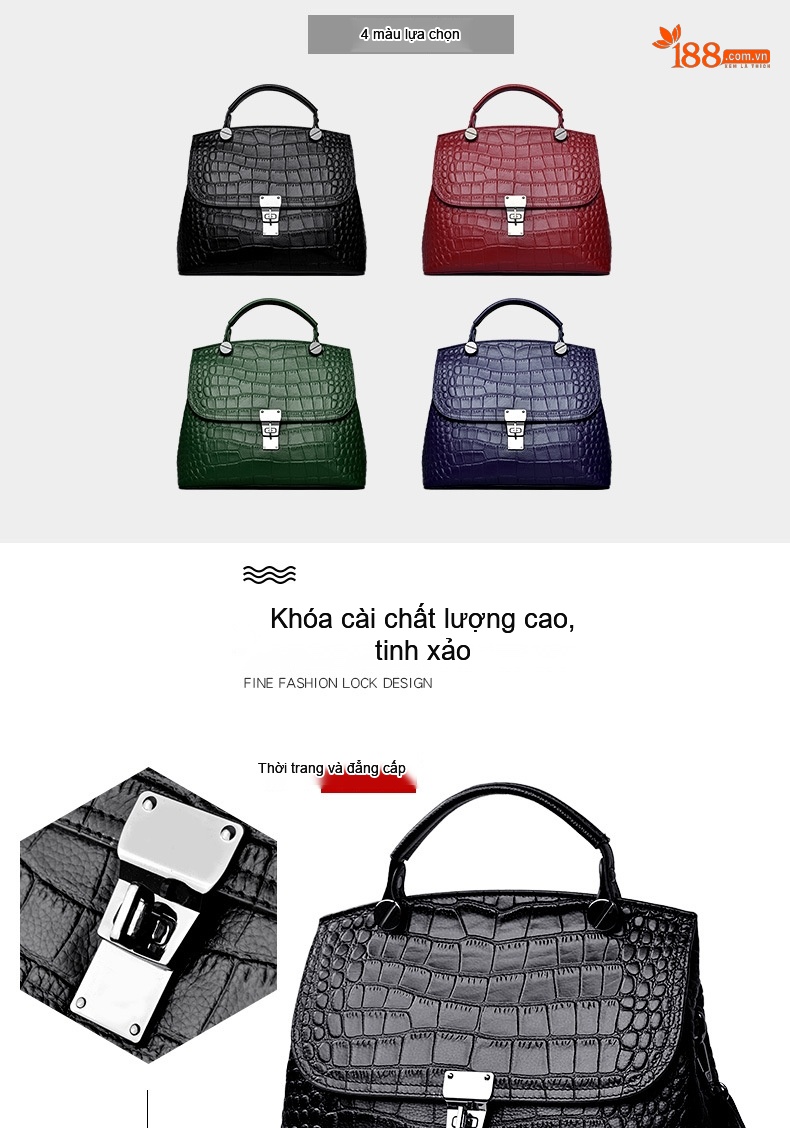 Túi Đeo Vai/Đeo Chéo Nữ Da Thật Vân Cá Sấu Cỡ Lớn Màu Xanh Navy, Đen, Đỏ chi tiết 24