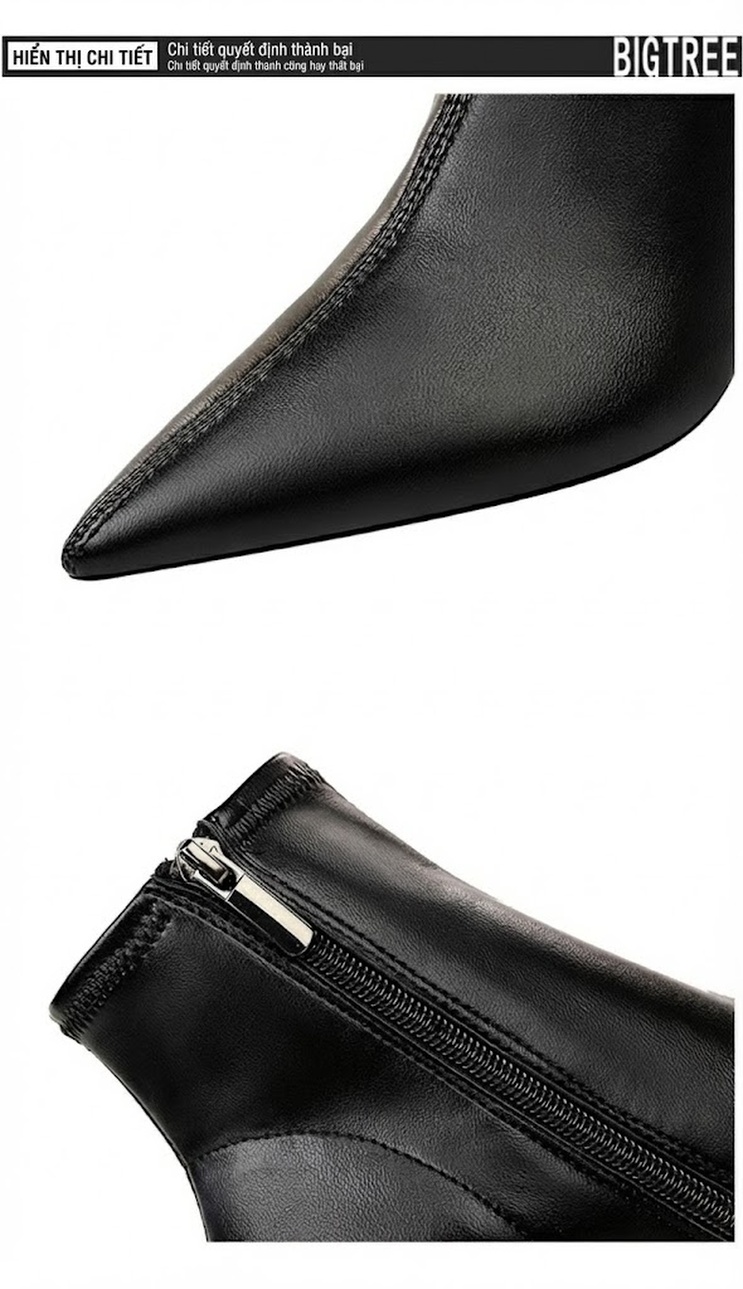 Boot Nữ Da Bóng Gót Nhọn Chiều Cao Đế Khoảng 7cm Màu Đen chi tiết 14