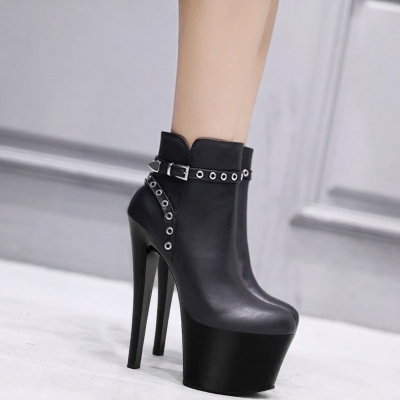 Boot Cổ Ngắn Nữ Da Bóng Chiều Cao Đế 15cm, Gót Nhọn 13cm Màu Đen chi tiết 9