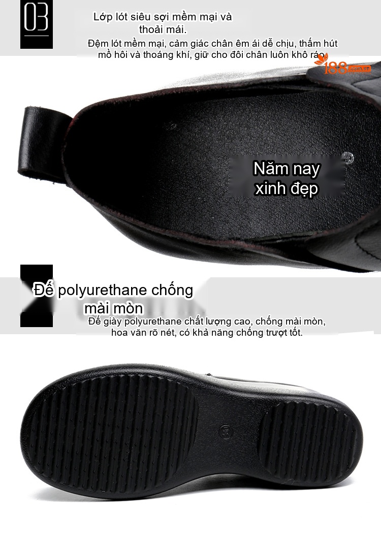 Giày Búp Bê Nữ Da Bóng Đế Xuồng Lót Lông Chiều Cao Đế Khoảng 6cm Màu Đen chi tiết 6