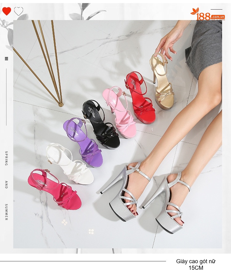 Giày Sandal Cao Gót Nữ Quai Chéo Da Bóng Gót Cao 10cm - 12cm Màu Đen, Đỏ, Trắng, Bạc... chi tiết 1