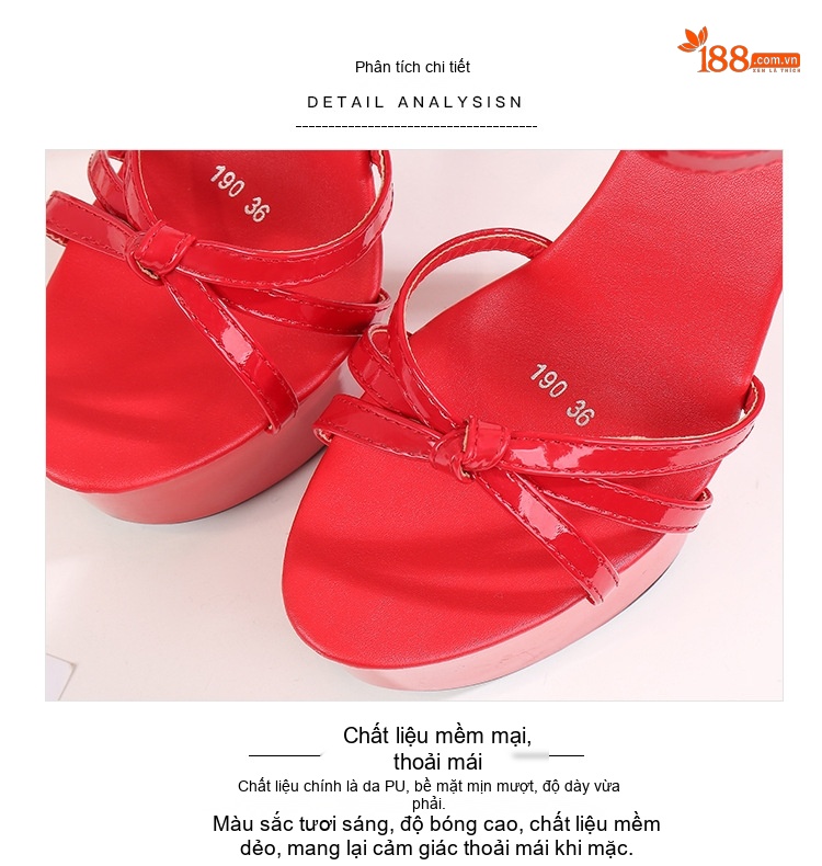 Giày Sandal Cao Gót Nữ Quai Chéo Da Bóng Gót Cao 10cm - 12cm Màu Đen, Đỏ, Trắng, Bạc... chi tiết 3