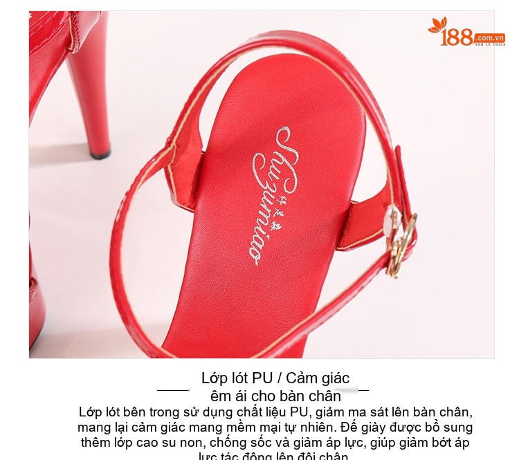 Giày Sandal Cao Gót Nữ Quai Chéo Da Bóng Gót Cao 10cm - 12cm Màu Đen, Đỏ, Trắng, Bạc... chi tiết 5