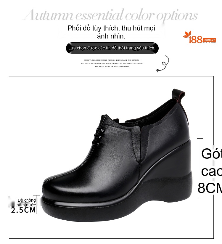 Giày Búp Bê Nữ Da Bóng Đế Xuồng Lót Lông Chiều Cao Đế Khoảng 6cm Màu Đen chi tiết 2