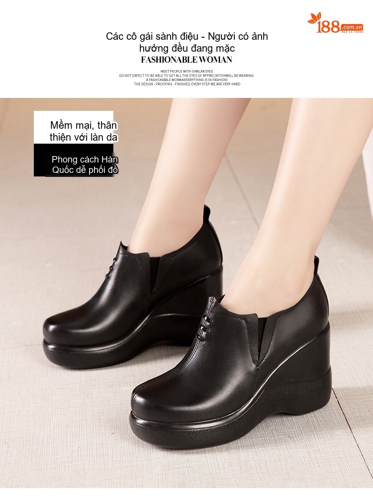 Giày Búp Bê Nữ Da Bóng Đế Xuồng Lót Lông Chiều Cao Đế Khoảng 6cm Màu Đen chi tiết 1