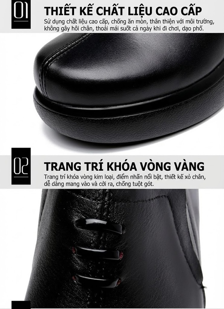 Giày Búp Bê Nữ Da Bóng Đế Xuồng Lót Lông Chiều Cao Đế Khoảng 6cm Màu Đen chi tiết 5