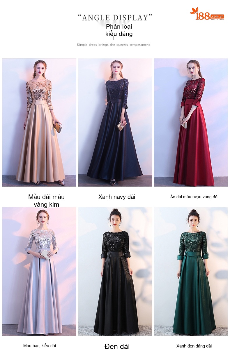Váy Dạ Hội Dáng Dài Tay Lỡ Sang Trọng Cho Nữ Màu Xanh Lá, Xám, Vàng Be, Đen... chi tiết 1