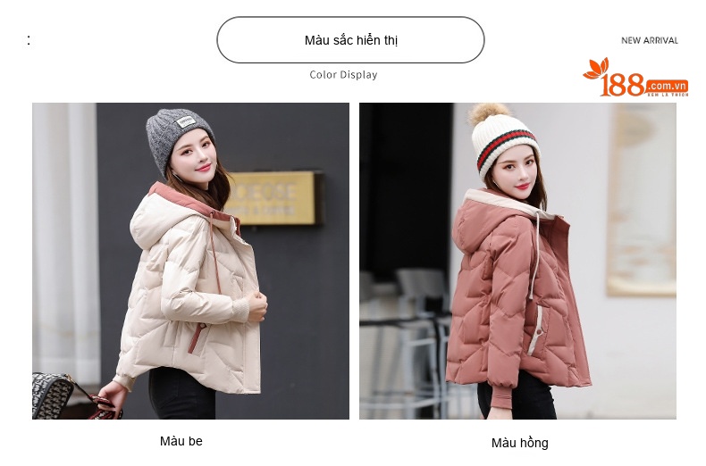 Áo Khoác Phao Nữ Ngắn Dáng Nhỏ Áo Khoác Nữ Có Mũ Trùm Đầu Lót Lông Vịt Trắng Dày Dặn Màu Trắng Kem, Hồng chi tiết 9