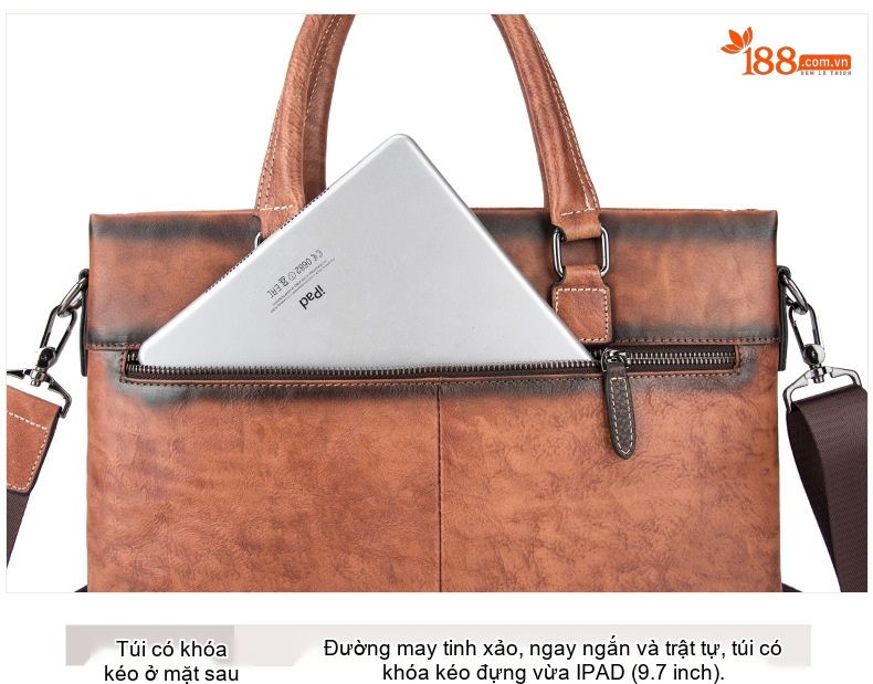 Cặp Công Sở Da Bò Dáng Retro Đựng Laptop Có Dây Đeo Chéo Màu Nâu, Xám, Xanh Dương chi tiết 16