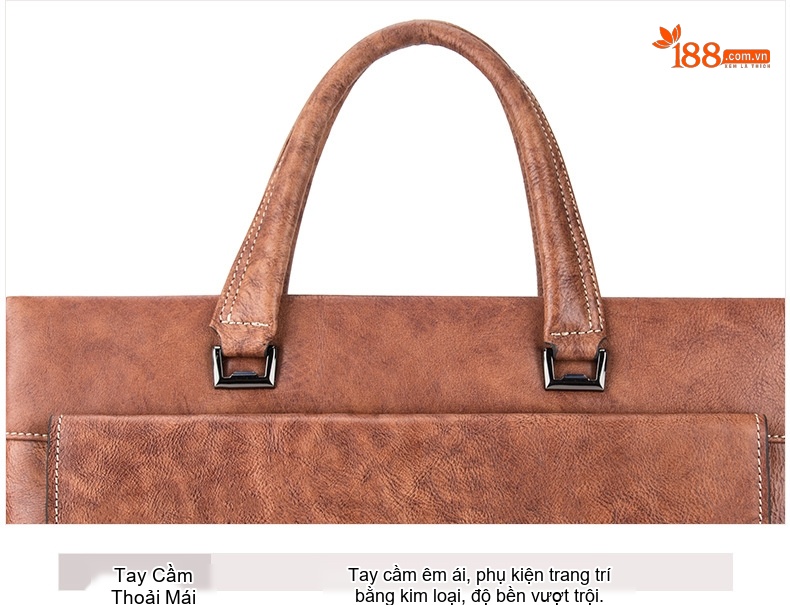 Túi Đeo Vai Nam Da Thật Vintage, Túi Xách Tay Công Sở, Túi Messenger Nam Màu Nâu chi tiết 15