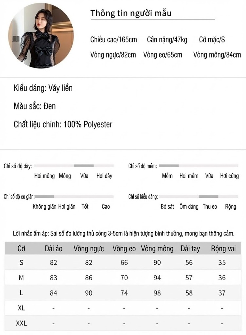 Đầm Dự Tiệc Nữ Tay Lưới Bồng Eo Ôm Hở Lưng Đính Nơ Thời Trang Màu Đen chi tiết 3