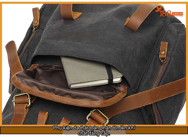 Balo Đôi Nam Nữ Vải Canvas Chống Thấm Nước Đựng Laptop Du Lịch Dã Ngoại Màu Đen, Nâu, Xanh Rêu, Vàng Be chi tiết 8