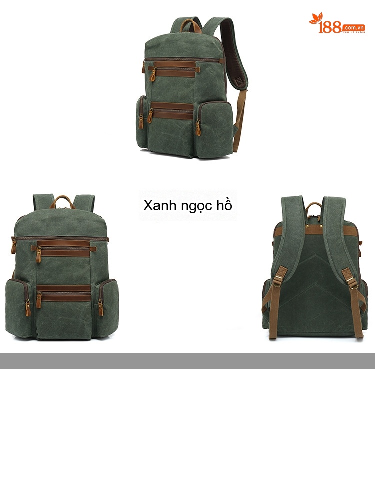 Balo Đôi Vải Canvas Chống Thấm Nước Đựng Laptop Du Lịch Thể Thao Ngoài Trời Màu Nâu, Đen, Xanh chi tiết 4