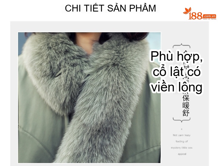 Áo Khoác Cotton Nữ Cổ Lông Kiểu Măng Tô Dáng Rộng Màu Xanh Rêu chi tiết 5