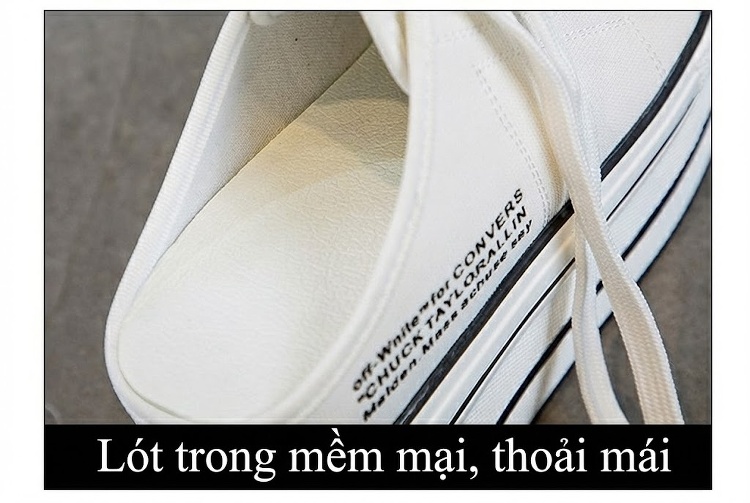Giày Sục Nữ Vải Canvas Đế Xuồng Chiều Cao Đế Khoảng 6cm Màu Đen, Trắng chi tiết 3