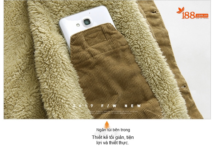 Áo Khoác Nam Cotton Lót Lông Dáng Ôm Ngắn Màu Đỏ Rượu, Xanh Navy, Nâu, Xanh Rêu... chi tiết 16