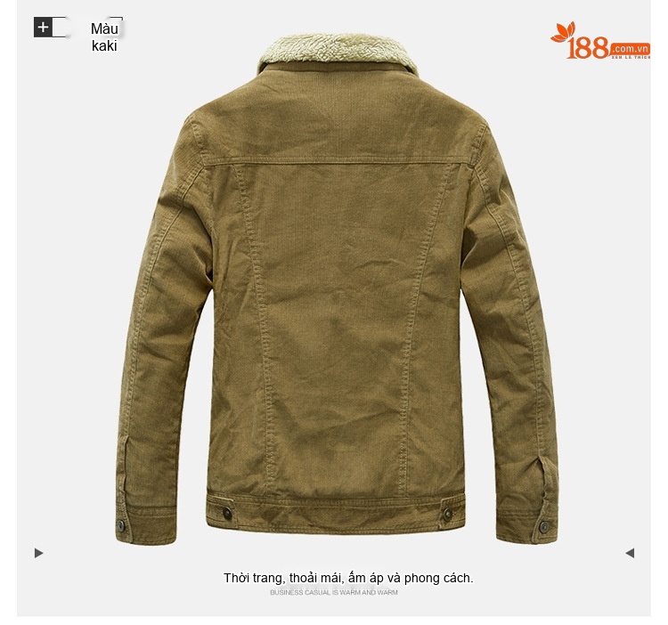 Áo Khoác Nam Cotton Lót Lông Dáng Ôm Ngắn Màu Đỏ Rượu, Xanh Navy, Nâu, Xanh Rêu... chi tiết 7