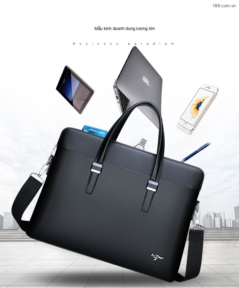 Túi Xách Tay Nam Công Sở Da Mờ Đeo Chéo Đựng Laptop Màu Đen chi tiết 8
