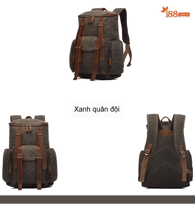 Balo Đôi Nam Nữ Vải Canvas Chống Thấm Nước Đựng Laptop Du Lịch Dã Ngoại Màu Đen, Nâu, Xanh Rêu, Vàng Be chi tiết 2