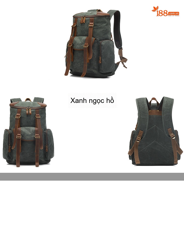 Balo Đôi Nam Nữ Vải Canvas Chống Thấm Nước Đựng Laptop Du Lịch Dã Ngoại Màu Đen, Nâu, Xanh Rêu, Vàng Be chi tiết 4