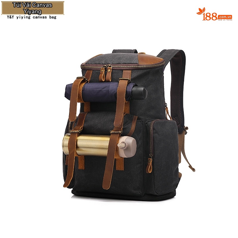 Balo Đôi Nam Nữ Vải Canvas Chống Thấm Nước Đựng Laptop Du Lịch Dã Ngoại Màu Đen, Nâu, Xanh Rêu, Vàng Be